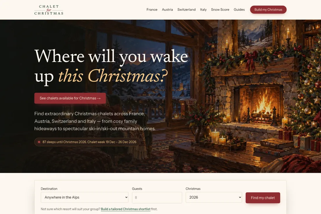 The Chalet for Christmas homepage